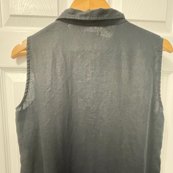 47-Garnet Hill 100% Linen Shirtdress Black Sleeveless Lagenlook Coastal Size 12 - Picture 7 of 8